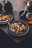 Caramelizes pears with honey, granola and coconut yoghurt