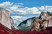 Scenic majestic El Capitan and Half Dome rock formation, Yosemite National Park, California
