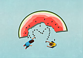 Herzform aus Wassermelonenkernen bilden (Illustration)