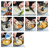 Preparing vegan cauliflower and almond 'scrambled eggs'