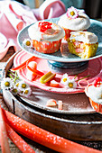 Olive and rhubarb muffins with a meringue topping