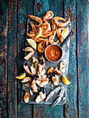 Chargrilled prawns and crab claws with smoky diabolo sauce