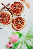 Puff pastries with blood oranges and marzipan