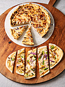 Onion pie and tarte flambée (vegan)