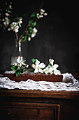 Apple loaf cake decorated with apple tree blossoms