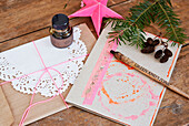 DIY Christmas gift wrap using doilies and prints