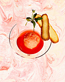 Alcohol-free Martini Rosse with grapefruit sorbet and cat's tongue cookie