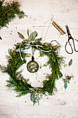 Christmas wreath with green glass bauble