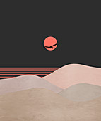 Sun above abstract landscape, illustration