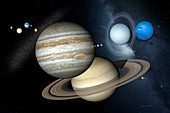 Solar System planets and Pluto, illustration