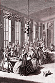 18th century coffee shop, illustration