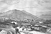 Virginia City and Mount Davidson, Nevada, USA, illustration