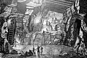Inside of a mine, 19th century illustration