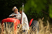 Happy couple at a tractor