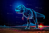 Holographic projection of a T-rex dinosaur, illustration