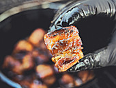 Pork Belly Burnt Ends (smoked, caramelized pork belly cubes)
