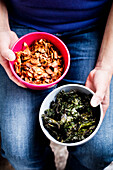 Spicy kale crisps and coconut 'bacon', vegan