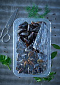 Mussels in plastic wrapping