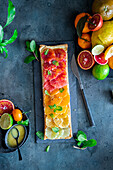 A puff pastry tart with citrus fruits