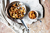 Kaiserschmarrn (shredded pancakes) with apple compote