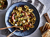 Farfalle pasta salad with ham and sundried tomatoes