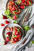 Bruschetta with mozzarella and strawberries
