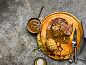 Ribeye Steak with pepper sauce and Hasselback potatoes