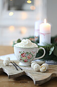 White hot chocolate with coconut balls