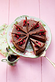 Triple Chocolate Cake with freeze-dried raspberries