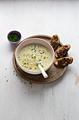 Salsify soup with tomato tapenade on crostini