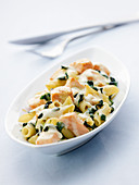 Baked penne with salmon, spinach, and parmesan