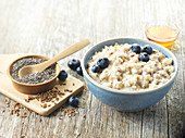 Bowl of blueberry chia seed oatmeal