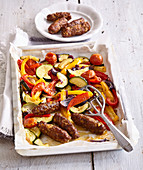 Cevapcici with baked vegetables