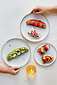 Various open sandwiches