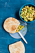 Pita bread stuffed with vegan 'Bacon and Egg Salad Filling'