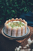 Matcha cheesecake with pistachios