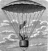 Parachute in descent, 19th century illustration