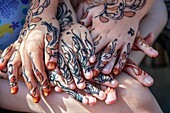 Hands with henna tattoo, Lamu, Kenya