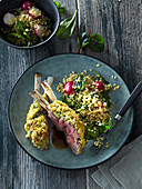 Lamb cutlets with herb crust and bulgur