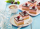 Cherry slices with chocolate icing