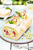 Peach and strawberry roulade