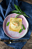 Ravioli with egg and herb filling