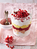 Biscuit dessert with raspberries and pomegranate