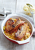 Baked pork brisket with sauerkraut