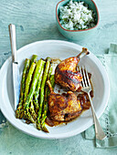 Balsamico chicken with blanched asparagus