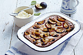 Almond pudding with plums