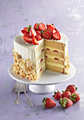Almond biscuit tart (gateau) with strawberries