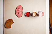 Sugar traps - salami, bread, ketchup, baby jars, strawberry yoghurt