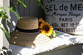 Straw hat with sunflowers
