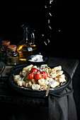 Cottage cheese potato gnocchi with parmesan cheese and grilled cherry tomatoes